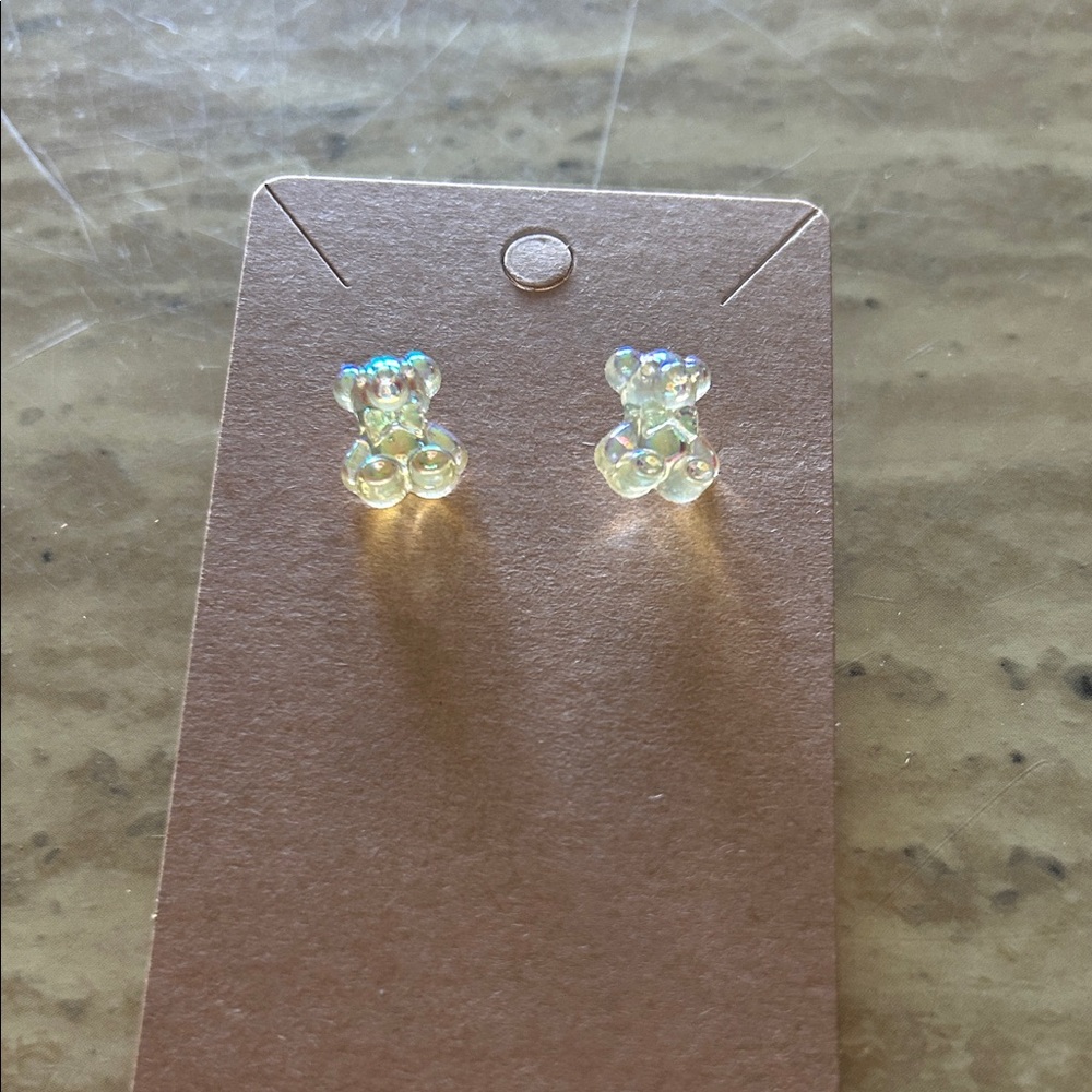 2/14 Iridescent Teddy Bear Crystal Stud Earrings NEW - Picture 9 of 9